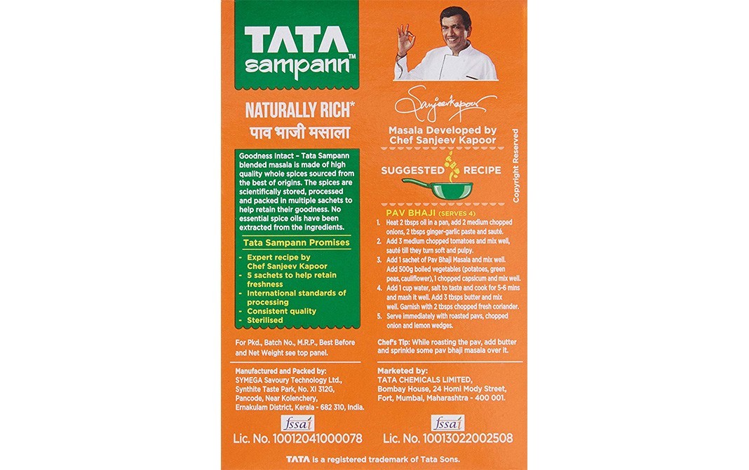 Tata Sampann Naturally Rich - Pav Bhaji Masala   Box  100 grams